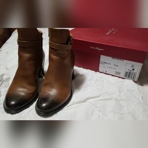 Salvatore Ferragamo Florian Brown Ombre Block Heel Boots 6.5 B